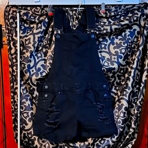 Women's size 5 Blue Spice brand one-piece black distressed bib-shorts